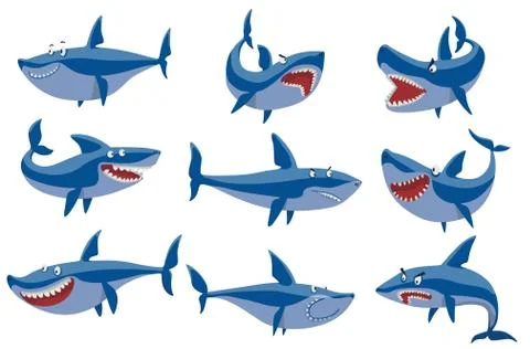 Vector shark character set Stock Illustration