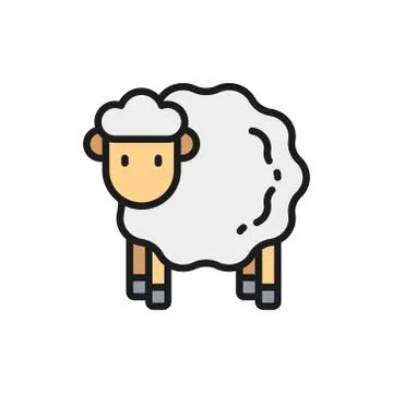 Vector sheep, lamb flat color line icon. Isolated on white background 스톡 일러스트