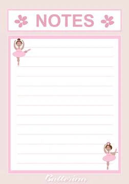Vector sheet for notes with ballerinas decor Illustrazione stock