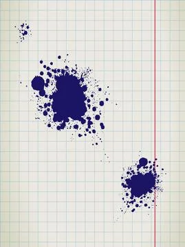 Vector. A sheet of a school notebook in a cage with blue ink spots. イラスト素材