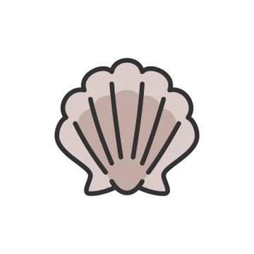 Vector shell, seashell flat color line icon. Stock Illustration