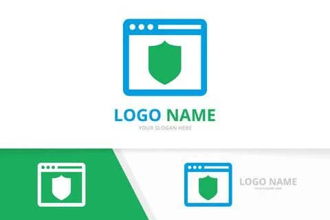 Vector shield and browser logo combination. Security and web page logotype Stock Illustration