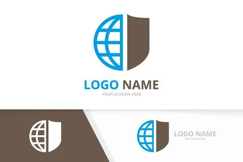 Vector shield and earth logo combination. Security world logotype design Stock Illustration