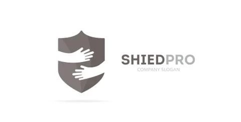 Vector shield and hands logo combination. Security and embrace symbol or icon Illustrazione stock