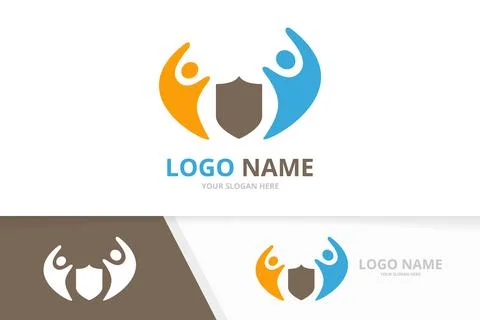 Vector shield and team logo combination. Family security logotype design Stock Illustration