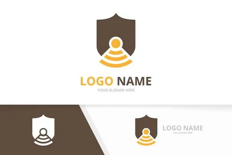 Vector shield and wifi logo combination. Security and signal logotype design Stock Illustration
