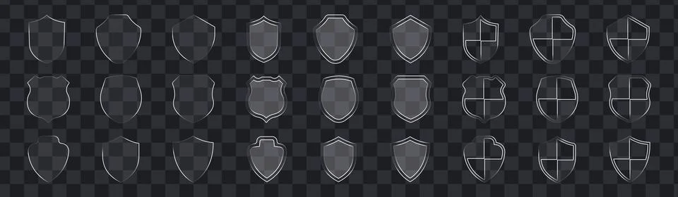 Vector shield glass icon. Creative outline shield badge vector set with ref.. Stock Illustration