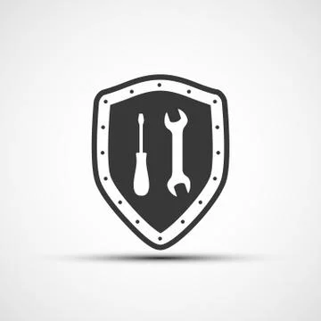 Vector shield icon with wrench and screwdriver Stock Illustration