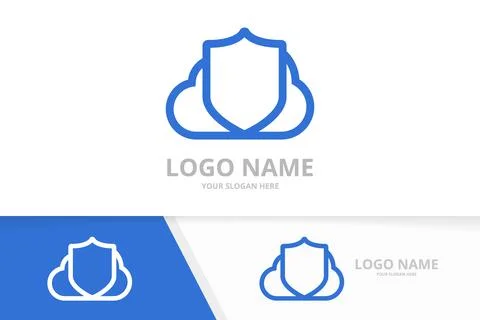 Vector shield logo combination. Unique cloud logotype design template. Stock Illustration