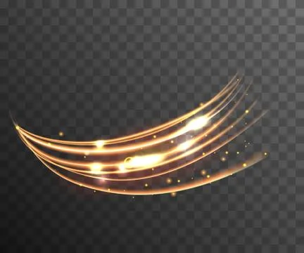 Vector shine transparent light effect with curve trail and golden sparkles Illustrazione stock