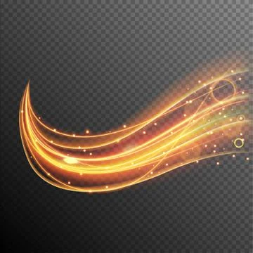 Vector shine transparent light effect with curve trail and golden sparkles Stock Illustration