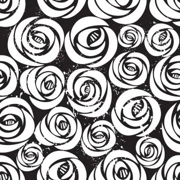 Vector shining black flower outline contour floral seamless pattern Stock Illustration