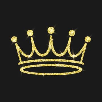 Vector Shining Gold Glitter Crown, Royal Tiara. Luxury Sparkle Emblem on Black Stock Illustration