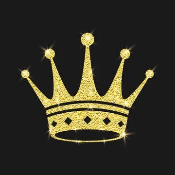 Vector Shining Gold Glitter Crown Icon. Royal Tiara. Luxury Sparkle Emblem on Stock Illustration