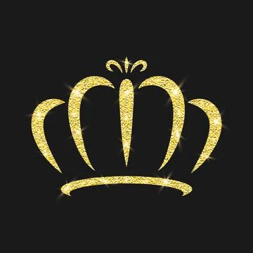 Vector Shining Gold Glitter Crown Icon. Royal Tiara. Luxury Sparkle Crown Emblem Stock Illustration