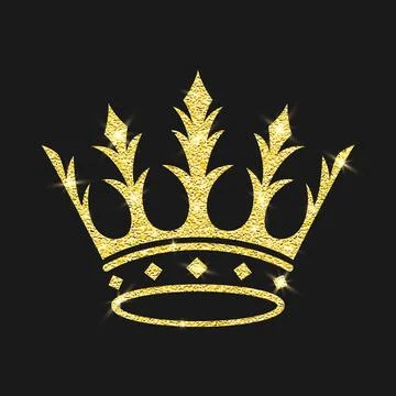 Vector Shining Gold Glitter Crown Icon. Royal Tiara. Luxury Sparkle Crown Emblem Stock Illustration