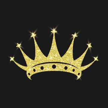 Vector Shining Gold Glitter Crown Icon. Royal Tiara. Luxury Sparkle Crown Emblem Stock Illustration