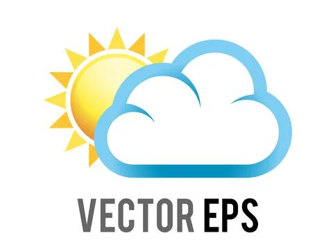 Vector shinny gradient yellow sun behind small white cloud icon Stock Illustration