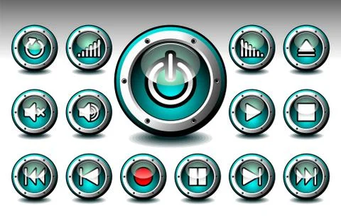 Vector shiny button set for musical theme on a white background. Stock Illustration