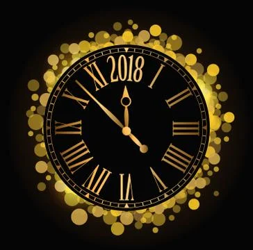 Vector shiny New Year 2018 countdown Clock on the black background Stock Illustration