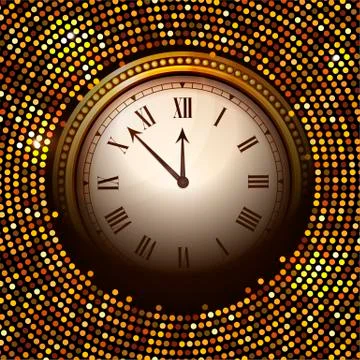 Vector shiny New Year Clock background in disco style. Vector illustration Stock Illustration
