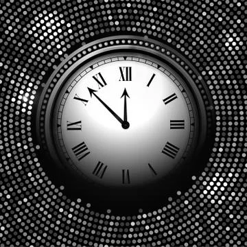Vector shiny New Year Clock background in disco style. Vector illustration Stock Illustration