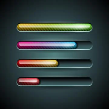 Vector shiny progress indicator set on a dark background. EPS 10 illustration Stock Illustration