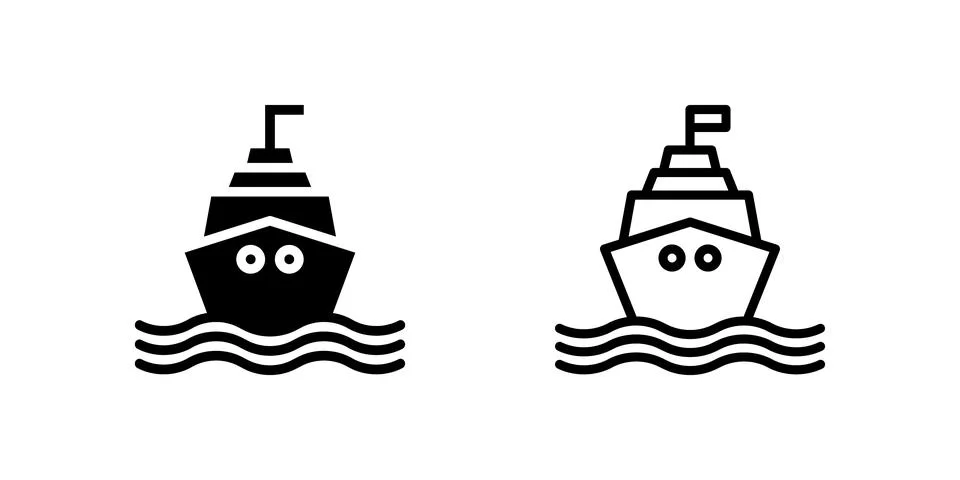Vector ship icon set, perfect for cruises, sea travel, and tourism Stock Illustration
