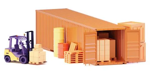 Vector shipping container and forklift Stock Illustration