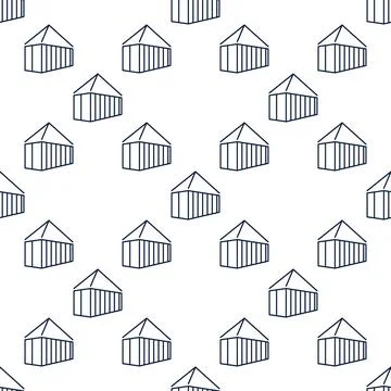 Vector Shipping Container seamless pattern in line style Stock Illustration