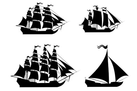 Vector ships set with separate editable elements. Stock Illustration