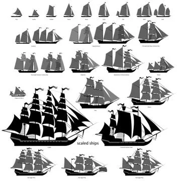 Vector ships set with separate editable elements. Stock Illustration