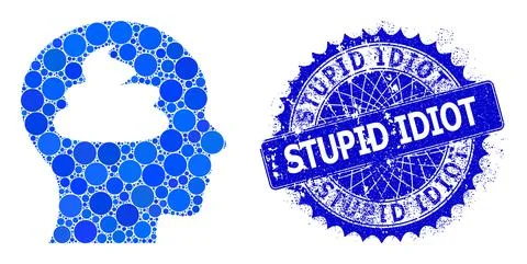 Vector Shit Brain Collage of Small Circles with Grunge Stupid Idiot Stamp Seal Ilustración de archivo