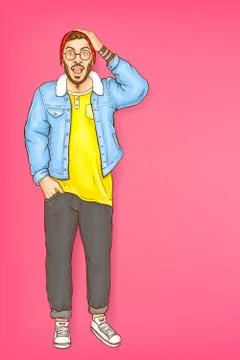 Vector shocked man, hipster with open mouth Stock-Illustration