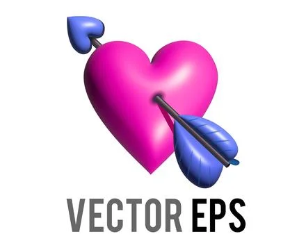 Vector shocking pink heart 3D icon with love cupid arrow Stock Illustration