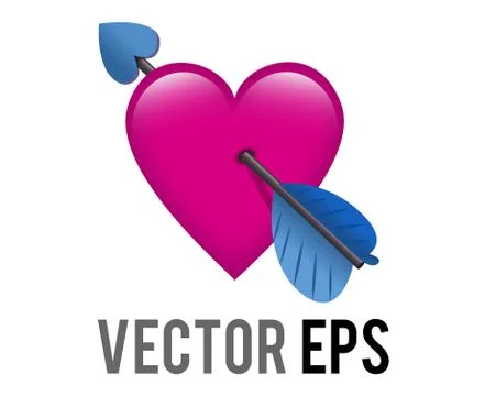 Vector shocking pink heart icon with love cupid arrow Stock Illustration