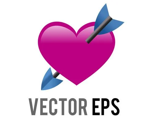 Vector shocking pink heart icon with love cupid arrow Stock Illustration