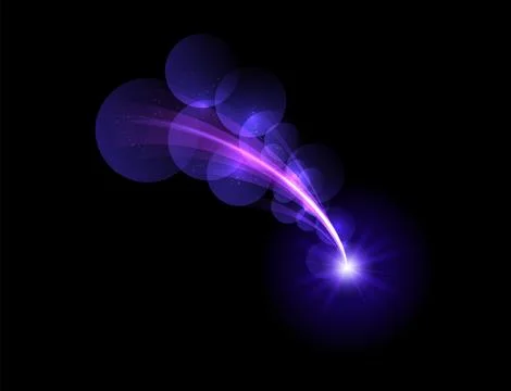 Vector shooting star with purple glow on black isolated background. Stock Illustration