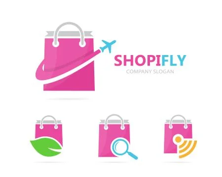 Vector of shop and plane logo combination. Sale and travel symbol or icon Stock Illustration
