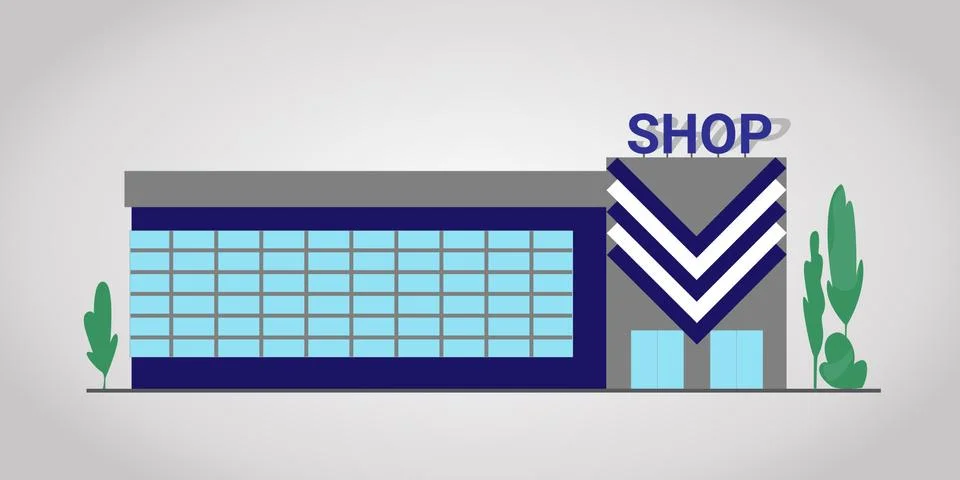Vector shop facade flat illustration. Building design element, isolated clipart. Ilustración de archivo