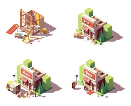 Vector shop opening icon set Stock Illustration