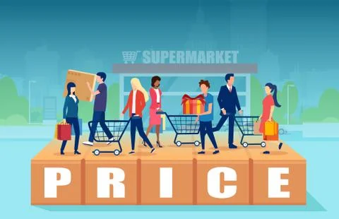 Vector of shoppers with shopping carts Stock Illustration