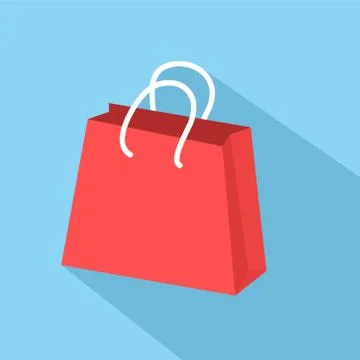 Vector shopping bag Icon on blue with long shadow Stock Illustration