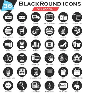 Vector Shopping circle white black icon set. Ultra modern icon design for web. Stockillustratie