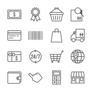 Vector shopping icons set, thin line Stock-Illustration