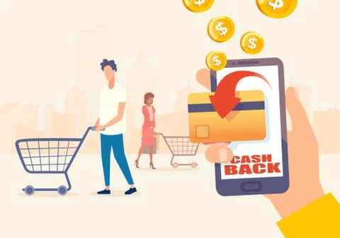 Vector of shopping people using credit or debit card earning bonus cash back  Stock Illustration