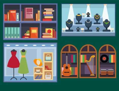 Vector shops facade window illustration. Stock Illustration