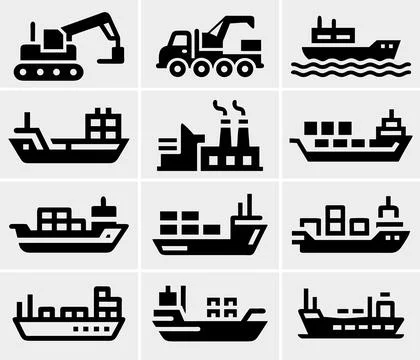 This vector showcases a set of monochromatic silhouette icons including const Stock Illustration