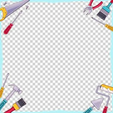 Vector showing dark panel framing tools like handsaw, roller on transparent Illustrazione stock