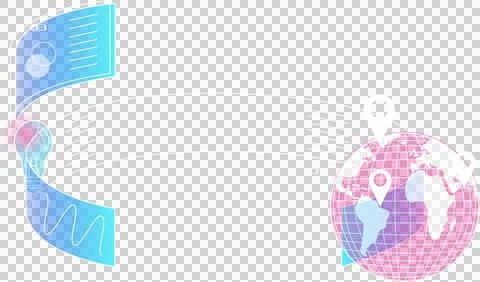 Vector showing gradient ribbon linking bulb icon to globe with pins on Stock Illustration